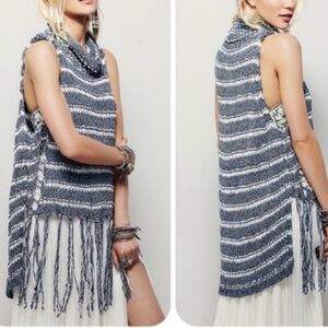 Free People Folksong Fringe Knit Crochet Vest Sweater Size Small